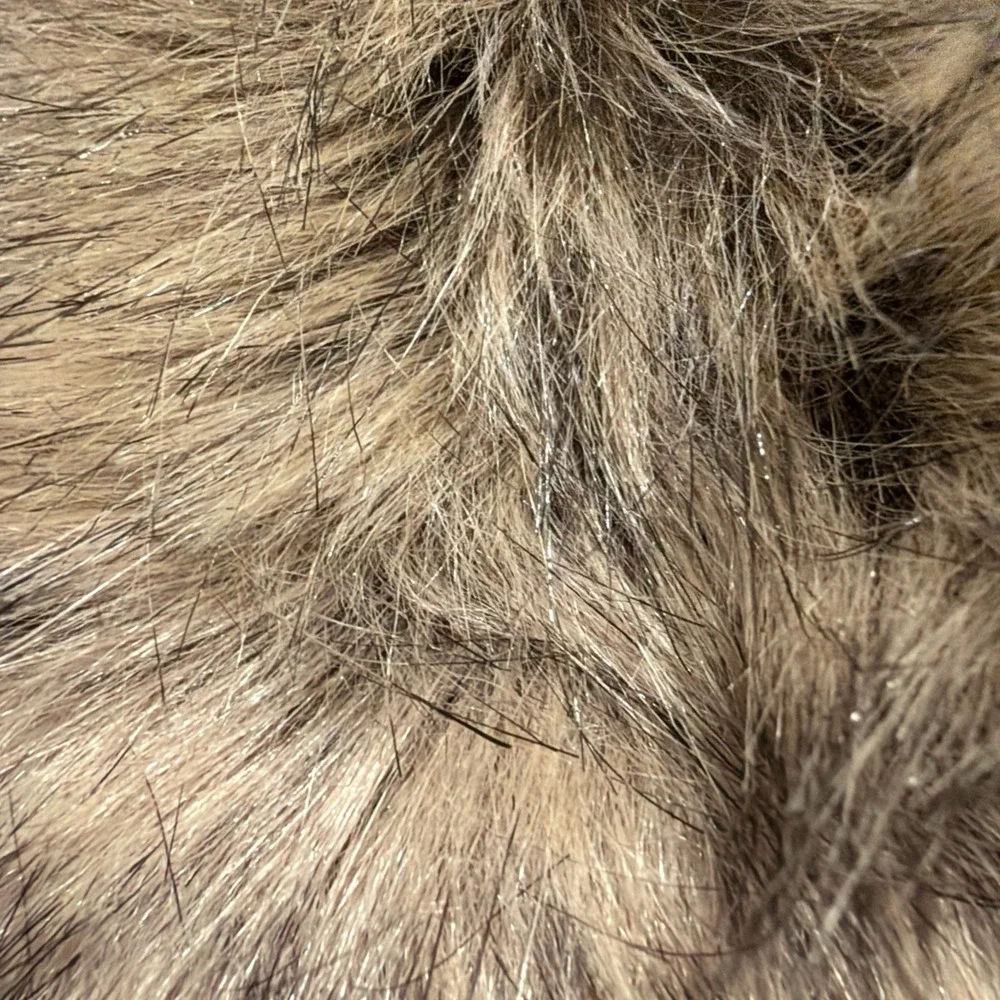 Vintage Faux Fur Round Collar Stole, Brown Beige with Satin Lining